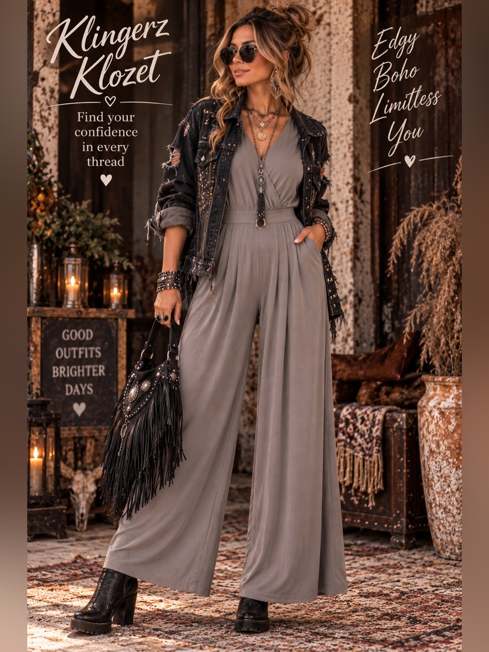 NWT Halara Taupe Wide Leg Wrap Jumpsuit Size Medium